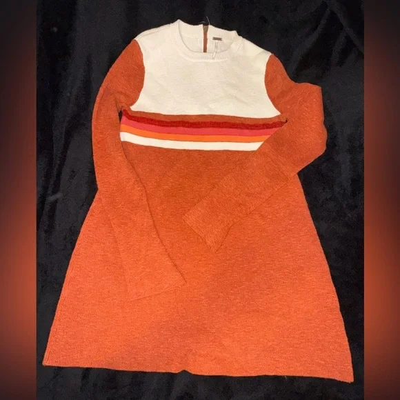 Free People Womens Colorblock Sweater Dress Orange Size medium Preloved - Picture 3 of 14